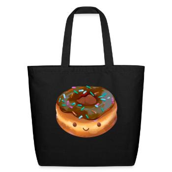 Happy Chocolate Frosted Donut - Eco-Friendly Cotton Tote - black - Front