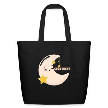 Dreamy Good Night Design with Sleepy Half Moon - Eco-Friendly Cotton Tote - black - Front