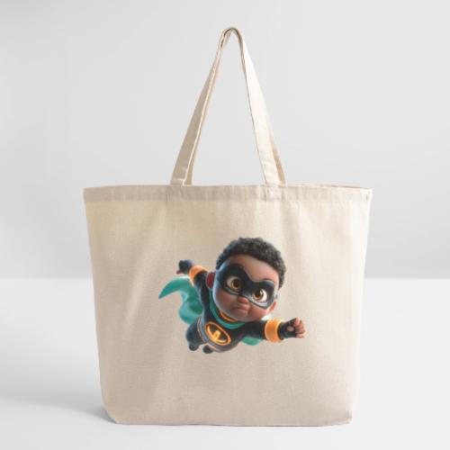 Brave Cartoon Superhero Boy in Green Cape - Eco-Friendly Cotton Tote