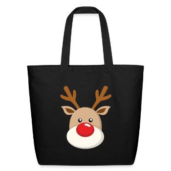 Cute Reindeer Face Rudolph Christmas Xmas - Eco-Friendly Cotton Tote - black - Front