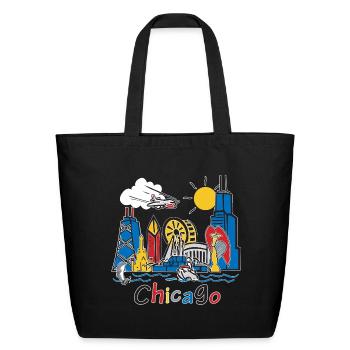 ChicagoGo Cartoon Skyline - Eco-Friendly Cotton Tote - black - Front
