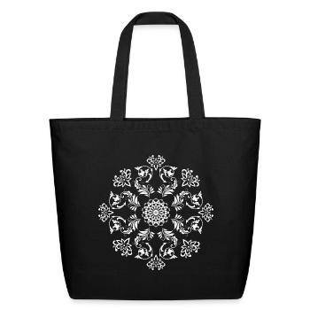 floral white - Eco-Friendly Cotton Tote - black - Front