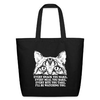 Cat Watching Snack Meal Bite - Eco-Friendly Cotton Tote - black - Front