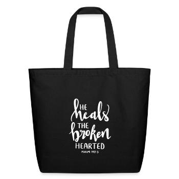 Christian Design He heals the broken hearted - Eco-Friendly Cotton Tote - black - Front