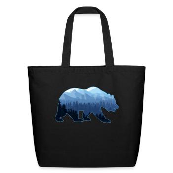 Bear Double Exposure Surreal Wildlife Animal Tee - Eco-Friendly Cotton Tote - black - Front