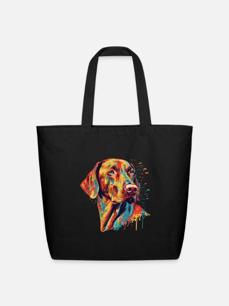 Colorful Vizsla art design - Eco-Friendly Cotton Tote - black
