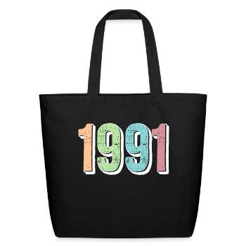 1991 Birth Year - Eco-Friendly Cotton Tote - black - Front