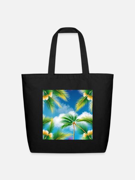 Tropical Whispering Palm Trees - Eco-Friendly Cotton Tote - black