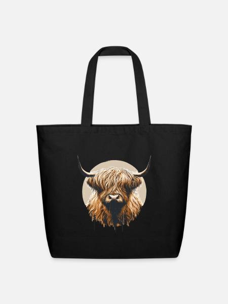 Funny vintage scottish highland cow heilan coo - Eco-Friendly Cotton Tote - black