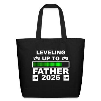 Leveling Up to Father 2026 Gamer - Eco-Friendly Cotton Tote - black - Front