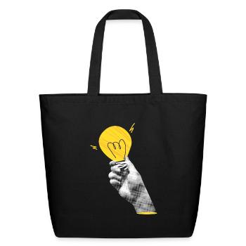Vintage Light Bulb Halftone Collage - Idea Innovat - Eco-Friendly Cotton Tote - black - Front