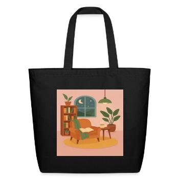 Cozy Night Reading Nook Design - Eco-Friendly Cotton Tote - black - Front