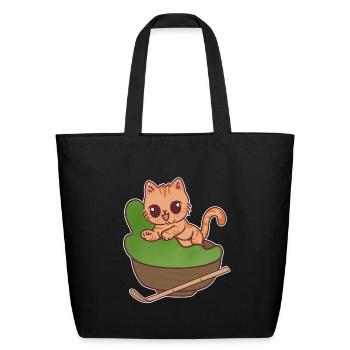 Kawaii Cat in Matcha Tea Bowl - Eco-Friendly Cotton Tote - black - Front