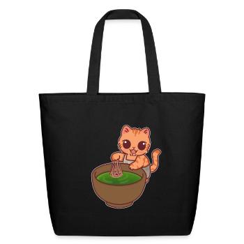 Kawaii Cat Matcha Barista Whisking Tea - Eco-Friendly Cotton Tote - black - Front