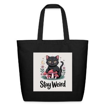 Stay Weird Champignons pour chat - Sac fourre-tout en coton naturel - noir - Devant