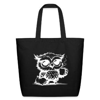 I Was Awake All Night Owl With Pillow - Eco-Friendly Cotton Tote - black - Front