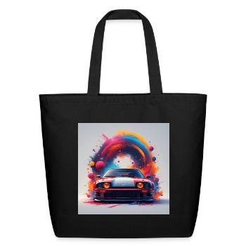 Neon Splash Drifter Car Art - Eco-Friendly Cotton Tote - black - Front