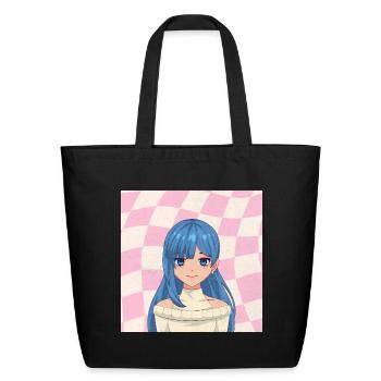 Retro Blue Hair Anime Girl - Pink Aesthetic - Eco-Friendly Cotton Tote - black - Front