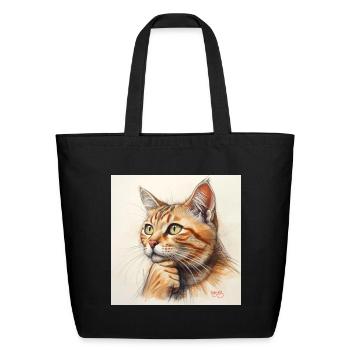 Thinking Tabby Portrait Sketch - Eco-Friendly Cotton Tote - black - Front