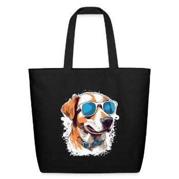 Sunny Dog with Sunglasses - Eco-Friendly Cotton Tote - black - Front