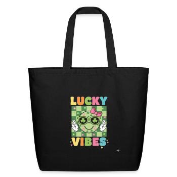 Cute Irish Clover Shirt Lucky Vibes T-Shirt - Eco-Friendly Cotton Tote - black - Front
