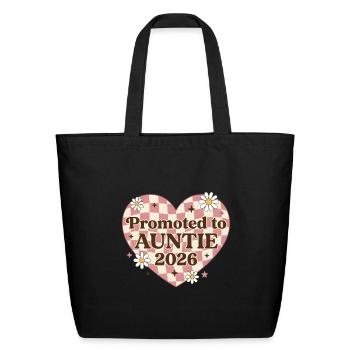 Promoted to Auntie 2026 Pink Retro Heart Gift. - Eco-Friendly Cotton Tote - black - Front
