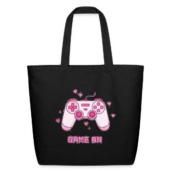 Cute Pink Kawaii Game Controller with Hearts - Eco-Friendly Cotton Tote - black - Front