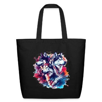 Husky Trio Neon Splash - Eco-Friendly Cotton Tote - black - Front