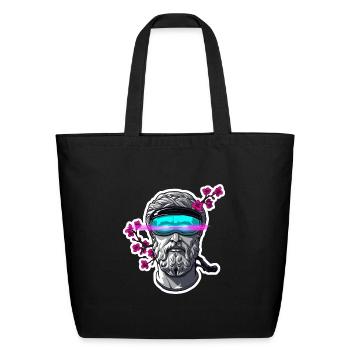 Cyber-Ares Greek Statue - Futuristic Glitch Art St - Eco-Friendly Cotton Tote - black - Front