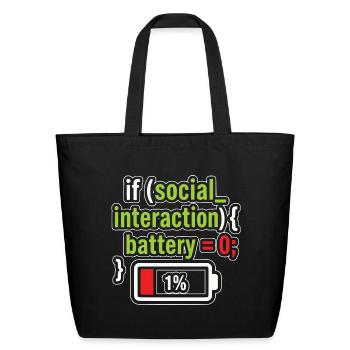 Introvert Developer Social Battery - Eco-Friendly Cotton Tote - black - Front