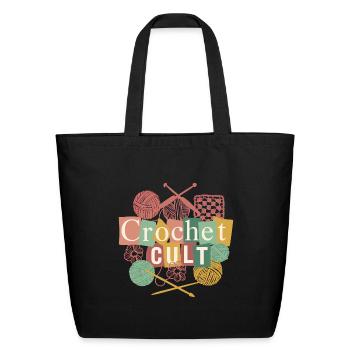 Crochet Cult Funny Yarn Knitting Crafter - Eco-Friendly Cotton Tote - black - Front