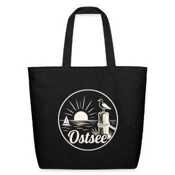 Baltic Sea Sailboat Seagull Sunset - Eco-Friendly Cotton Tote - black - Front