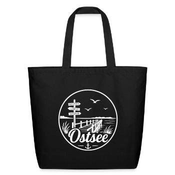 Baltic Sea Pier Signs Rostock Lubeck Wismar - Eco-Friendly Cotton Tote - black - Front