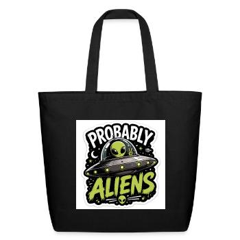 Probably Aliens UFO Peace Sign - Eco-Friendly Cotton Tote - black - Front