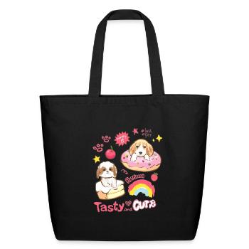 Puppy Donut Rainbow Cute - Eco-Friendly Cotton Tote - black - Front