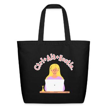Ctrl Alt Hustle Cartoon on Laptop - Eco-Friendly Cotton Tote - black - Front