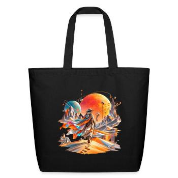 Cosmic Wanderer in Neon Dunes - Eco-Friendly Cotton Tote - black - Front