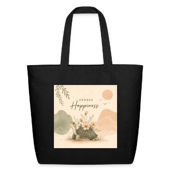 Choose Happiness Turtle Garden - Eco-Friendly Cotton Tote - black - Front