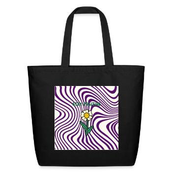 Stay Positive Daisy on Psychedelic Waves - Eco-Friendly Cotton Tote - black - Front