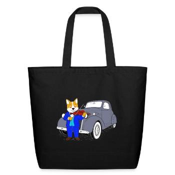 Vintage Fox Violinist Retro Car Design - Eco-Friendly Cotton Tote - black - Front