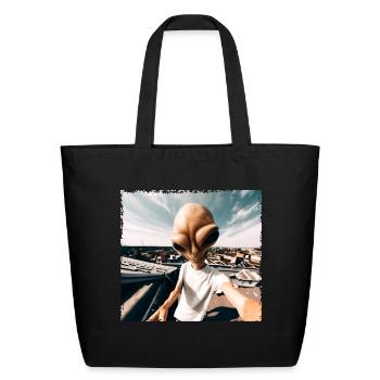 Alien Rooftop Selfie - Eco-Friendly Cotton Tote - black - Front