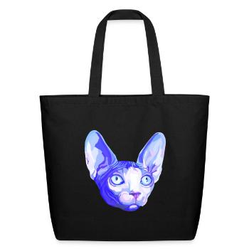 Floating Blue Sphynx Cat Head - Eco-Friendly Cotton Tote - black - Front
