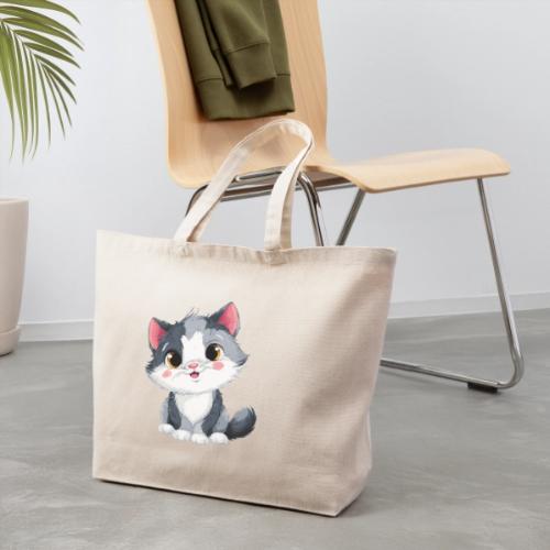Sweet Sitting Kitten Cartoon Smiling - Eco-Friendly Cotton Tote