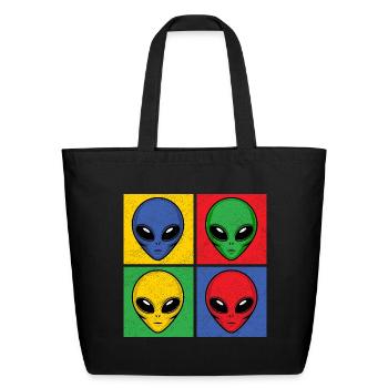 Aliens Pop-Art Popart Vintage Alien Heads Faces - Eco-Friendly Cotton Tote - black - Front