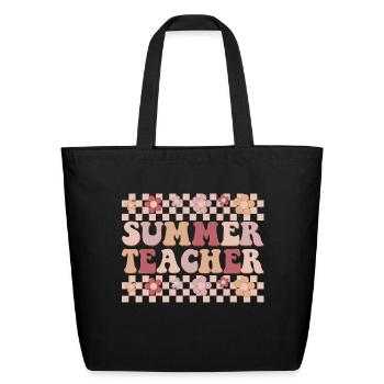 Summer Teacher Retro Bloom - Eco-Friendly Cotton Tote - black - Front