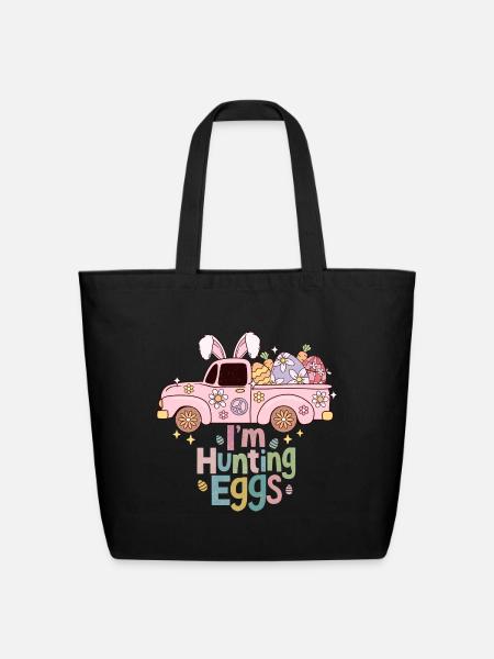 I'm Hunting Eggs Retro Easter Truck EggHunt Design - Eco-Friendly Cotton Tote - black