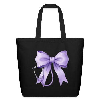 Purple Medical Bow Stethoscope - Eco-Friendly Cotton Tote - black - Front