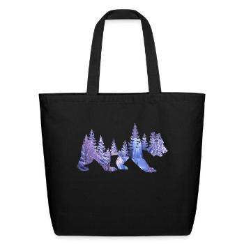 Bear Double Exposure Surreal Wildlife Animal Tee - Eco-Friendly Cotton Tote - black - Front