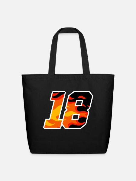 On Fire Racing Number 18 - Eco-Friendly Cotton Tote - black