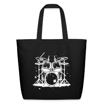 Drum Kit Graphic - Eco-Friendly Cotton Tote - black - Front